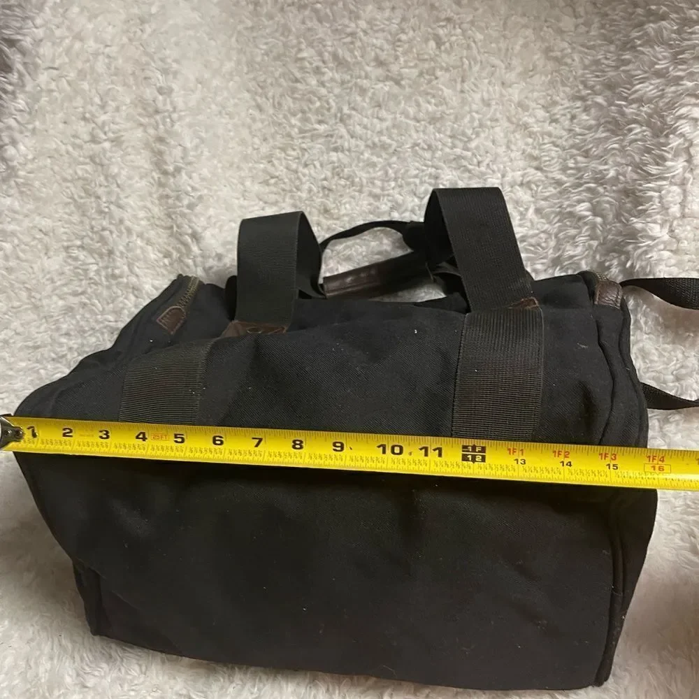 Eddie Bauer Premium Black Canvas brown Leather Duffle Weekender Bag